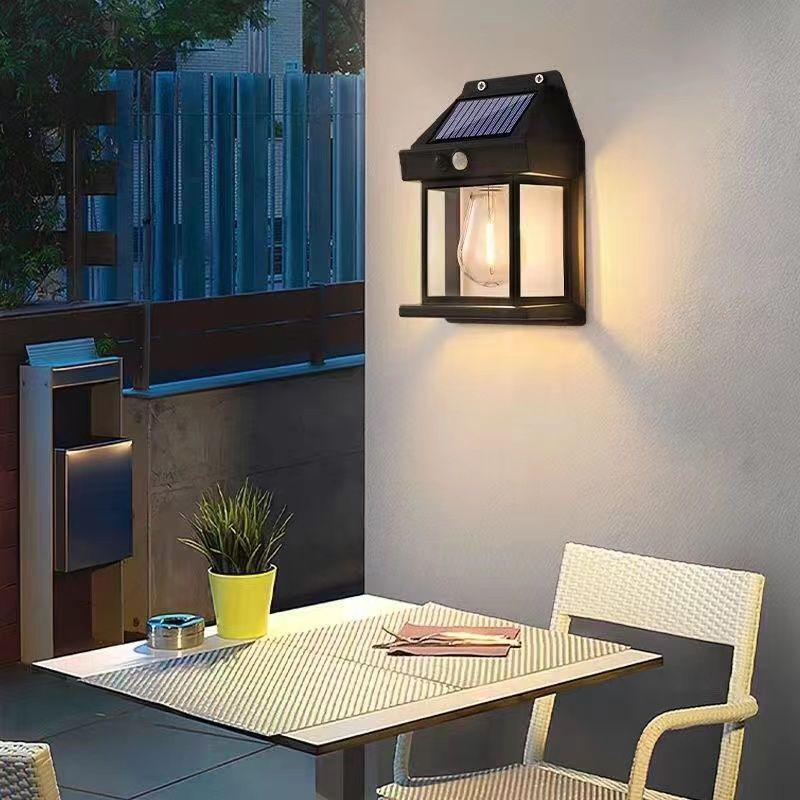 Solar Powered Outdoor Courtyard Tungsten Wall Lamp Retro Sensing Lighting Waterproof Outdoor Garden Energy-Saving Street Lamp