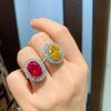 Retro Inlaid Zircon Ring 10 * 14 Simulated Pigeon Blood Red Corundum Oval Colored Gemstone Jewelry