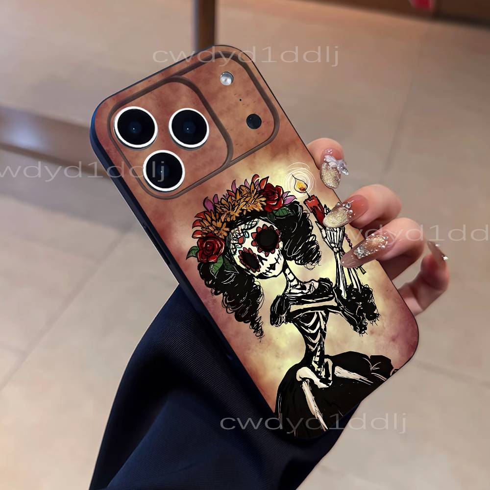 Mexican Catrina Skull Girls Phone Case For iPhone 17,16,15,11,12,14,13 Pro Max Mini XS,XR,7 Plus 16E Air Soft Covers Fundas