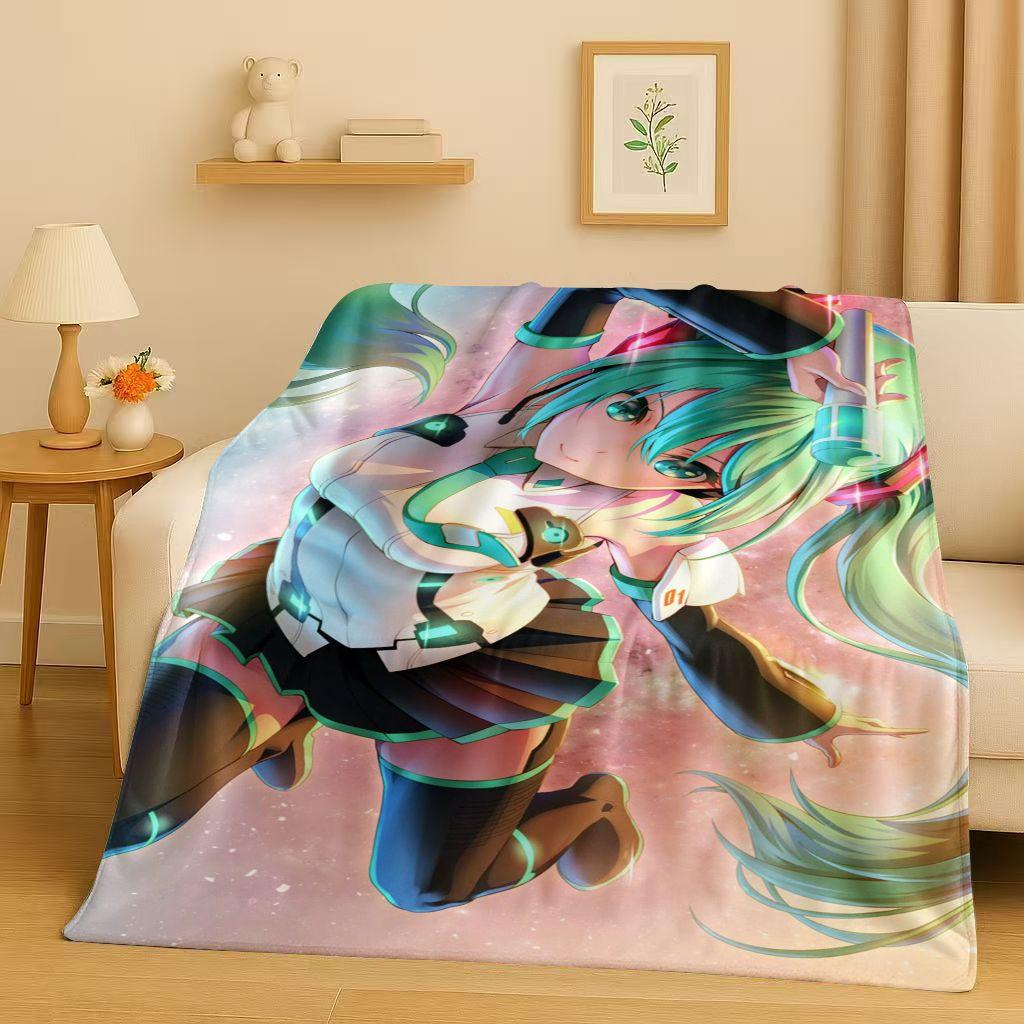 Manta de Franela Kawaii 3D de M MIKU, Dibujo Animado Musical para Niña, Manta de Felpa Ultra Suave y Cálida para Hogar, Dormitorio, Cama, Sofá, Regalo para Niños