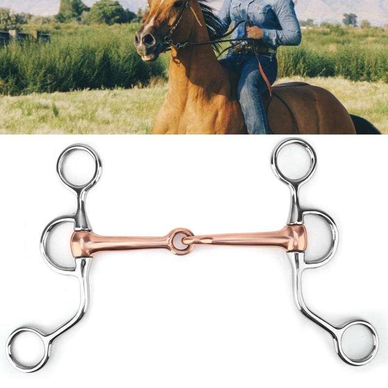 D- Gag Snaffle Bits Equestrian Loose Full Cheek Gag Horse Chew Stainless Steel Training Bit Copper jointed Month