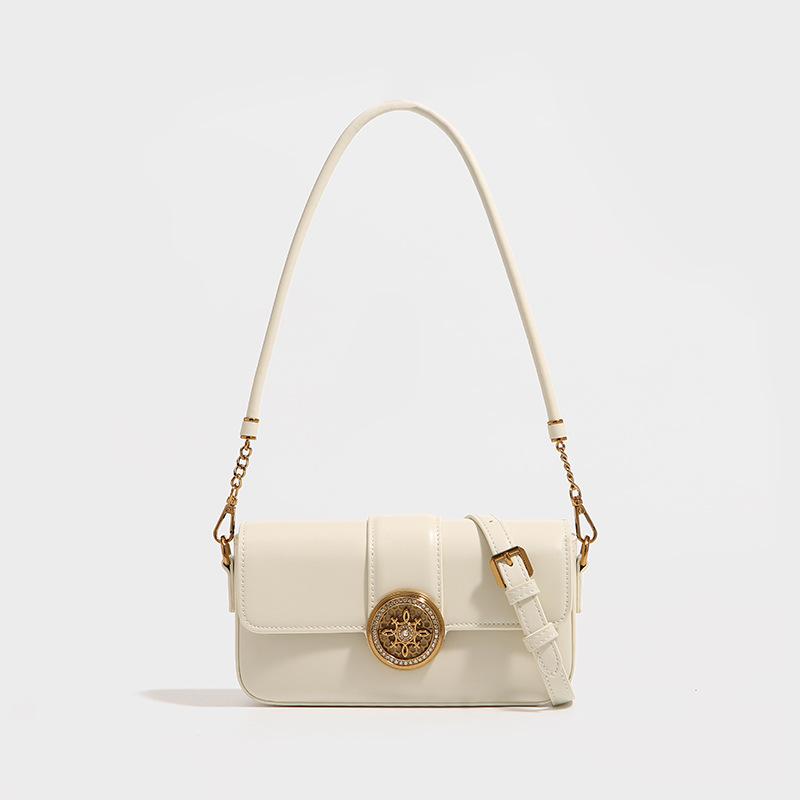 

Женские сумки через плечо из натуральной коровьей кожи с металлическим цветком и кристаллами, женская сумка-мессенджер (20cm<Max Length<30cm) бежевый