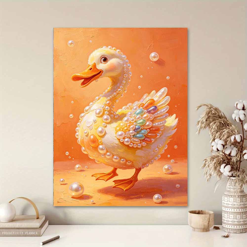 Adorable Pearl Duck Pattern Framed Pearl Painting Kit DIY 3D Sparkling Bead Canvas Art Relaxing Handmade Craft Gift for Women