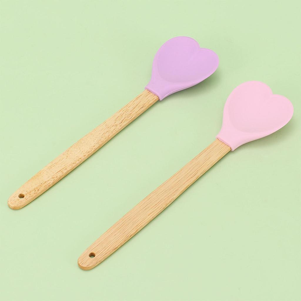 Silicone Spatula For Cooking Heart Shape Cooking Utensils With Wooden Handle Cake Scrapers For Home Baking Cake Decorating
