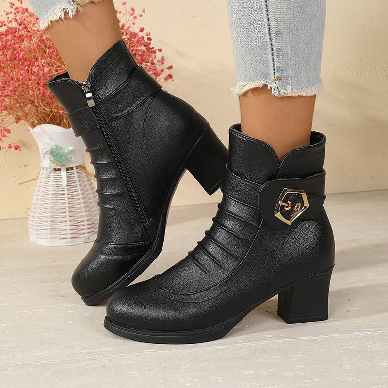 Boty pro maminky Jednoduché boty Měkká podrážka Střední podpatek Jarní Podzimní styl Černé Středního věku Silný podpatek Dámské boty Protiskluzové Středního věku Wo