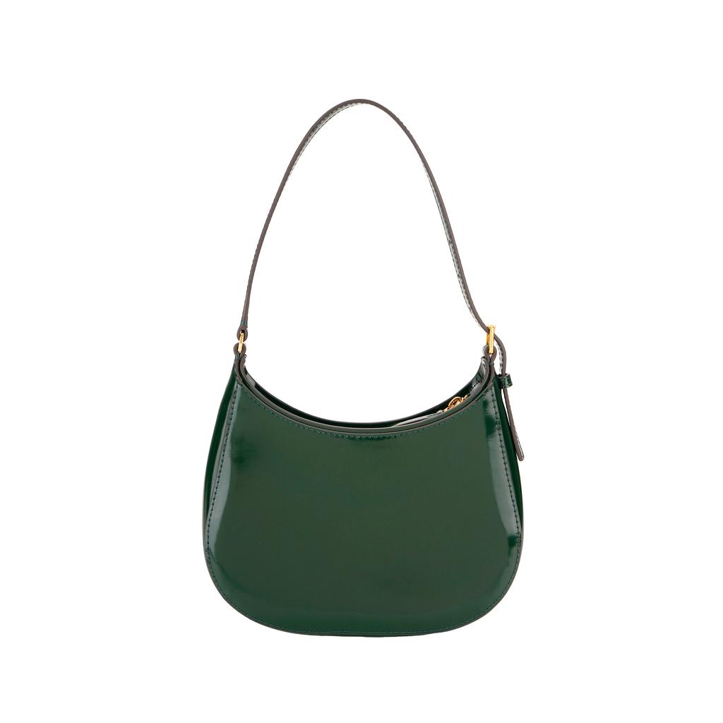 Tory Burch Emerson Minimalist Casual Zipper Patent Leather Tote Shoulder Bag Women Bags Dark-Green 139327-353