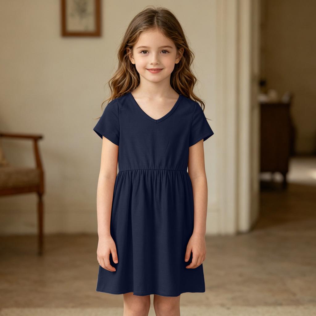 Girls' Linen Dress - Summer Breathable Casual Sundress