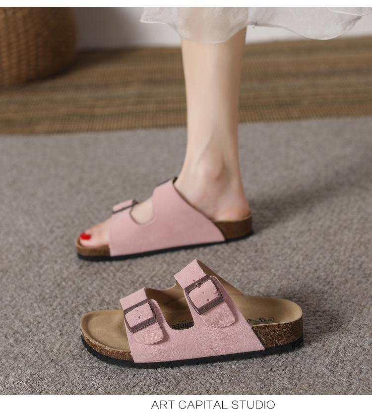 Women's Retro Genuine Leather Birkenstock Shoes, Inner Height-Increasing, Single Strap Beach Slippers, Sizes 35-46 Available