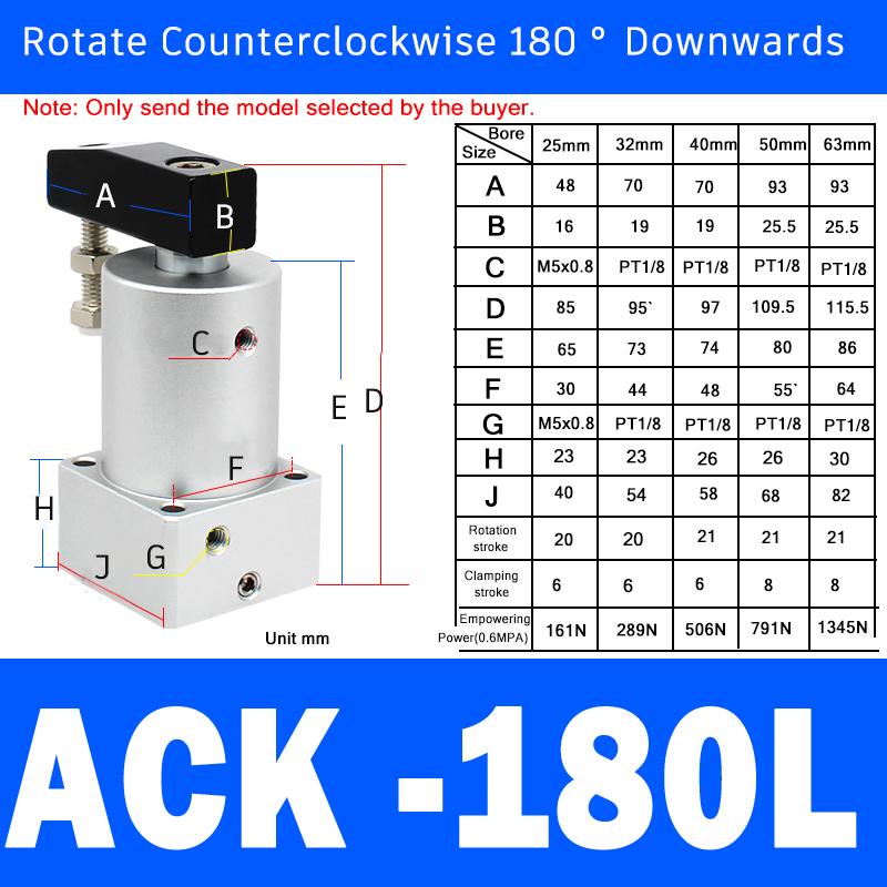 Clamping Rotary Cylinder SRC25/32/40/50/63R-L Small ACK Pneumatic Angle 90 180 Degree Downward Pressure