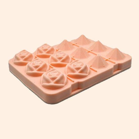 Rose Shaped Silicone Ice Cube Tray 12-Cavity Flexible Ice Mold for Diamond Ice Cubes Easy-Release Dishwasher Safe Ice Maker for Cocktails Whiskey