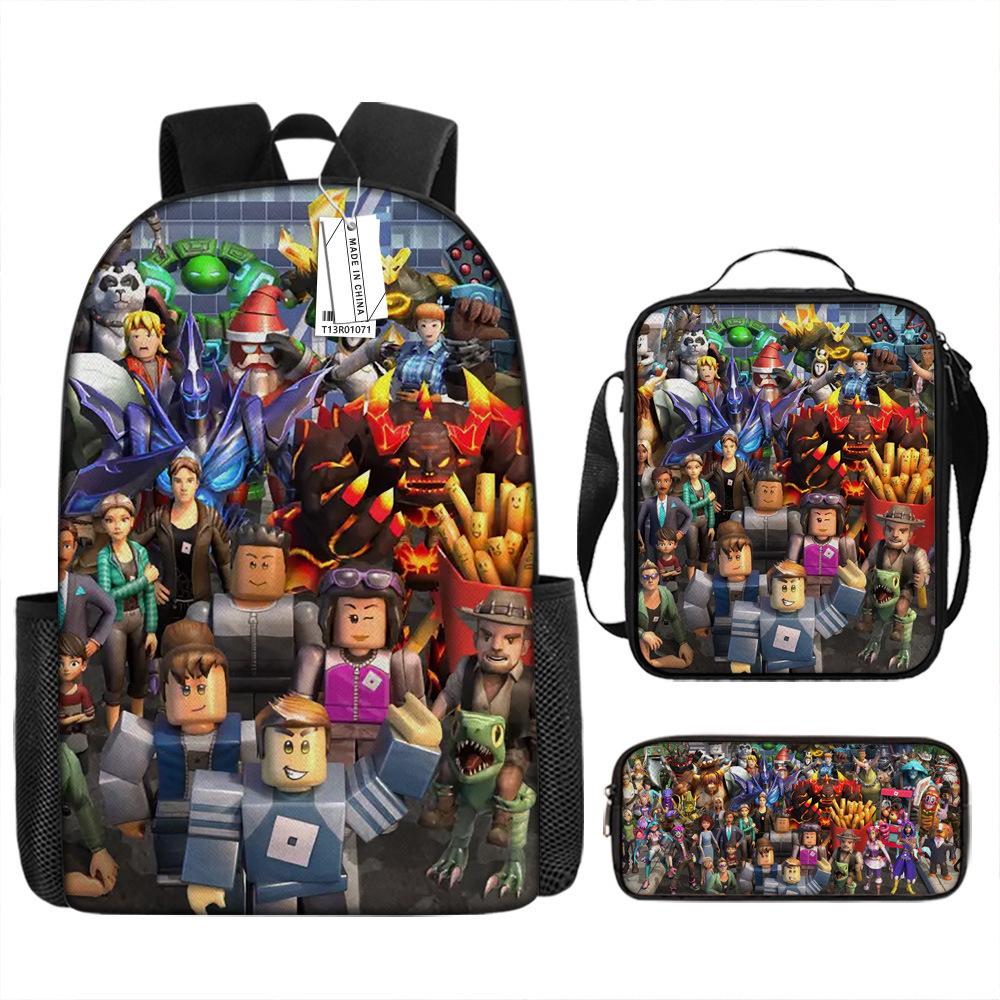 Roblox Retro Cartoon Backpack Set - Trendy 3-Piece Schoolbag for Kids