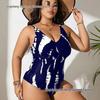 European & American 2024 Plus Size Printed Halter Backless Ruched Bikini for Women