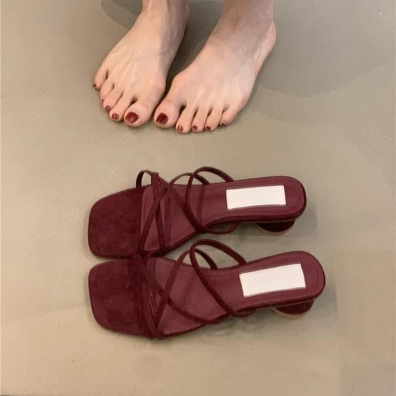Coarse Heel French Small Cool Slippers Women's Shoes 2025 New Pink with Skirt Evening Breeze Word with Thick Heel Sandals Women