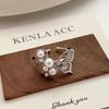 Silver Hollow Butterfly Freshwater Imitation Pearl Open Adjustable Ring Delicate Elegant Ladies Daily Statement Finger Jewelry