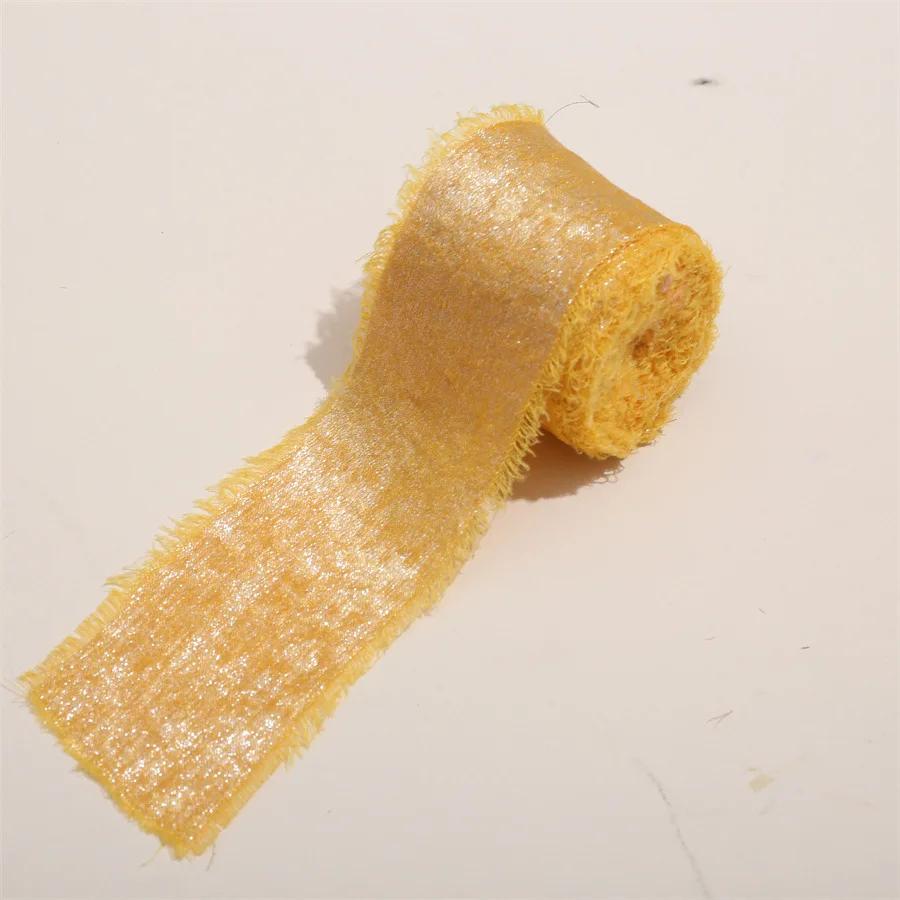 5 Yards Frayed Edged Satin Handmade Bronzing Ribbon for Wedding Invitation Bouquets Birthday Party DIY Decoration Gift 3Roll
