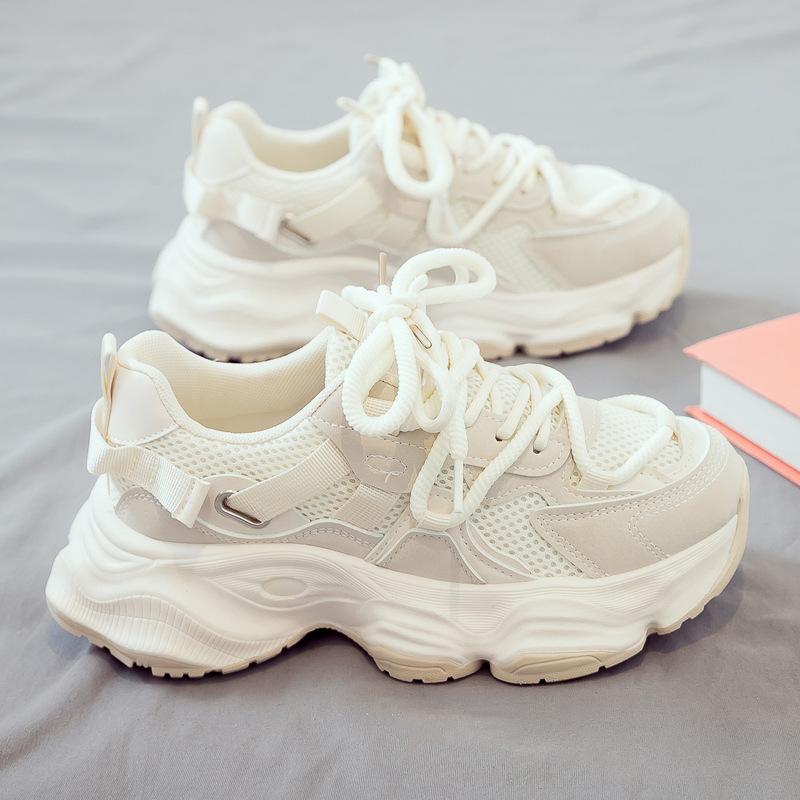 

Summer mesh breathable and versatile new platform women s shoes sports shoes white shoes tide 35 бежевый