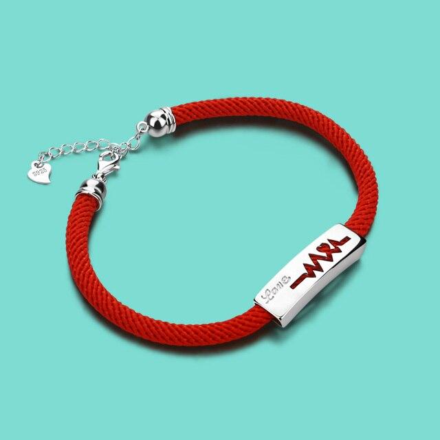 

Стерлингового серебра 925 пробы, серебряный браслет с подвеской в ​​виде молнии, женский браслет из красной и черной веревки для пары, 18 см, очаровательные ювелирные изделия, застежка-лобстер 18cm