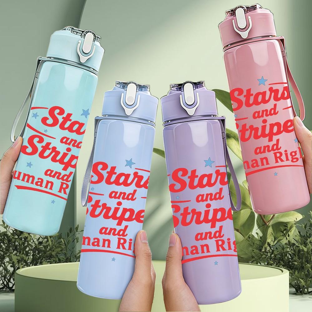 1PC Stars And Stripes Human Rights Text 750ml Color Plastic Sports Water Bottle Leakproof Flip Straw Lid Suitable for Sports Office Home Use