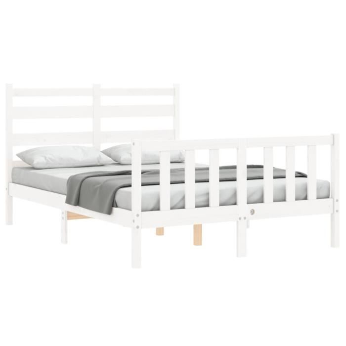 VidaXL Bed Frame with Headboard White Small Double Solid Wood 3192007