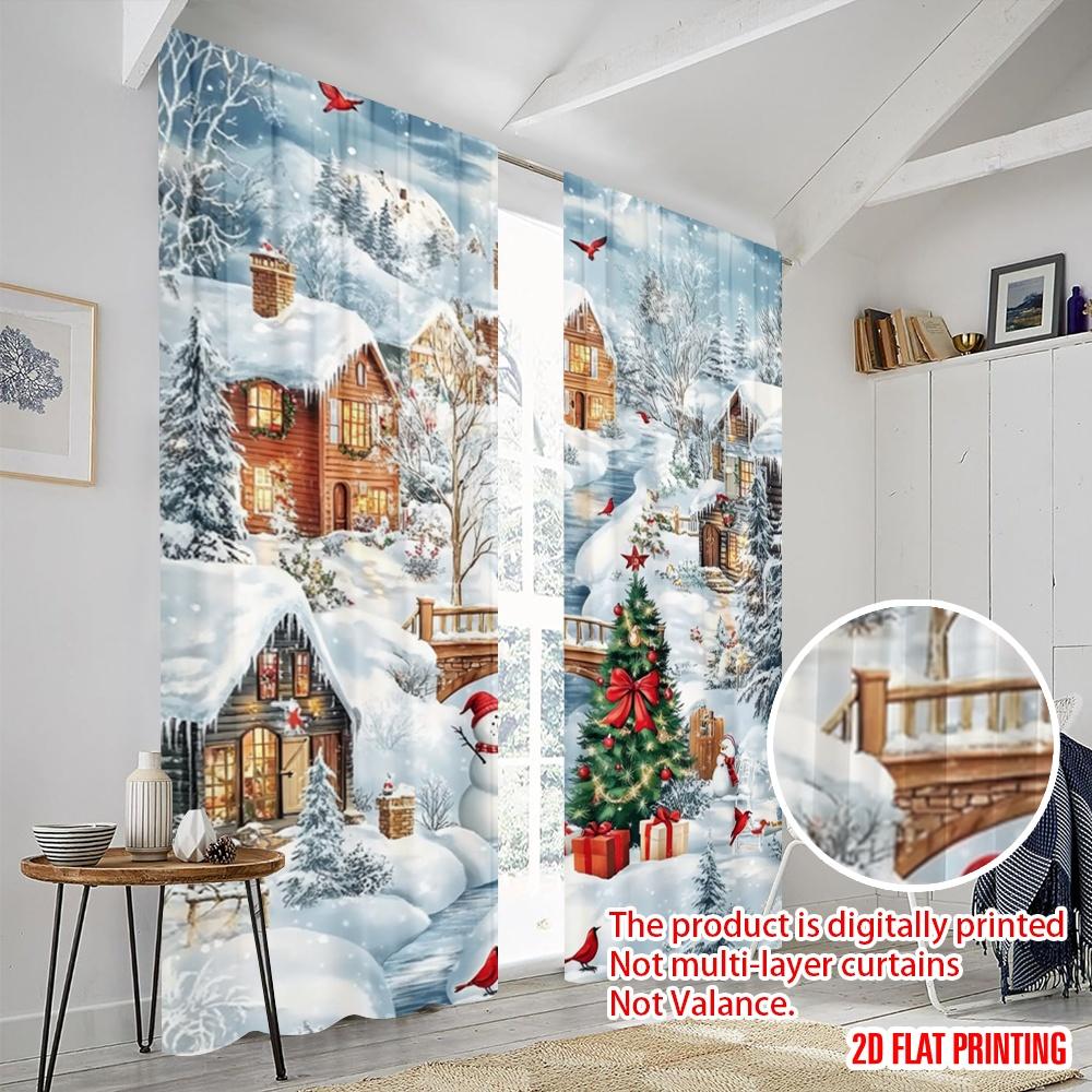 2 Stück, 2D-Flachdruck Vorhänge Winterwunderland(2) Vielseitig 100% Polyester (ohne Stange) Alle Jahreszeiten Perfekt für Schlafzimmer