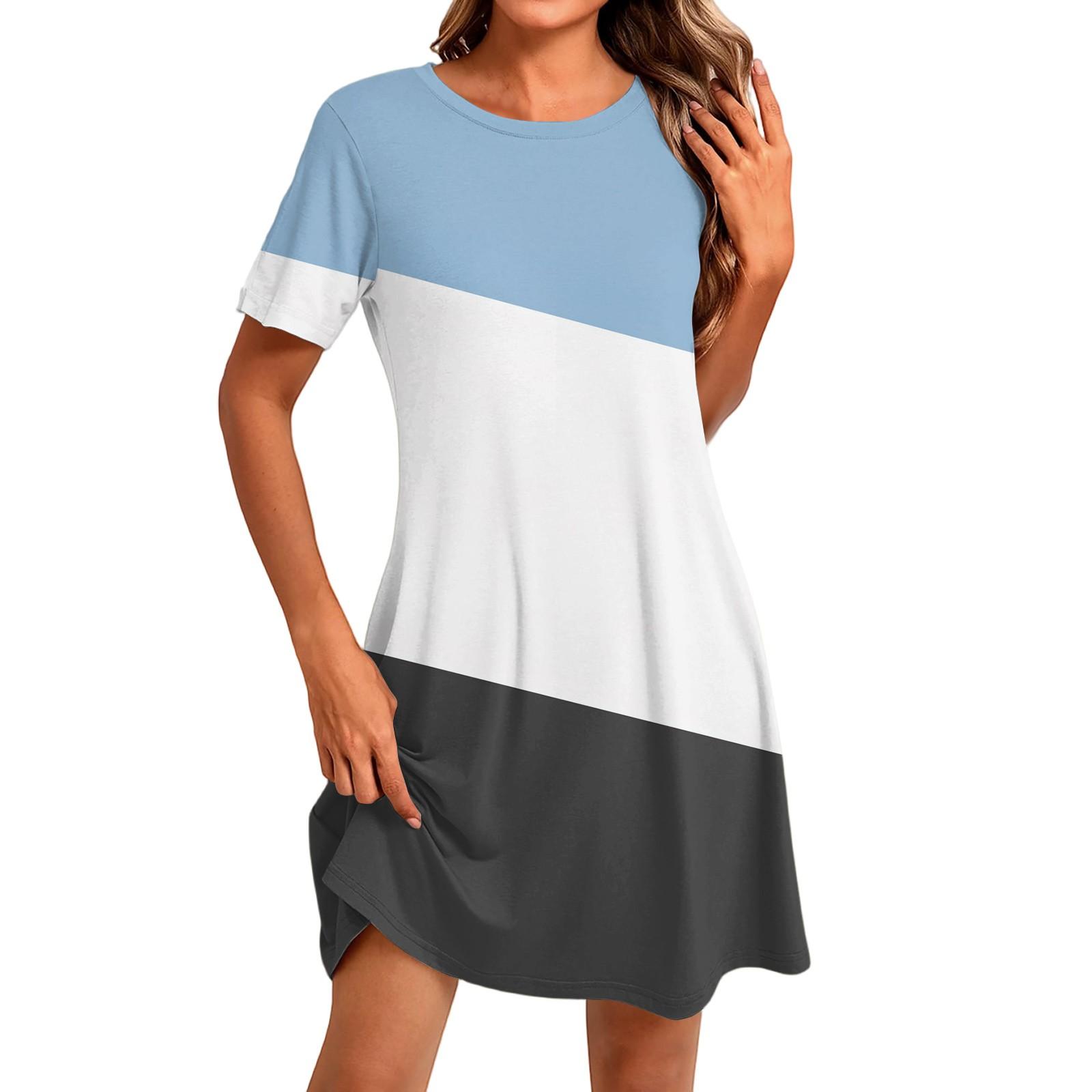 

Женское модное повседневное платье с круглым вырезом и коротким рукавом M белый