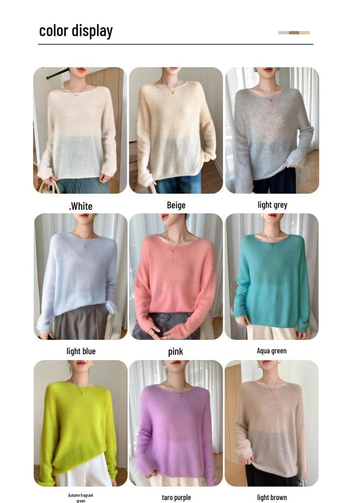 Elegant One-Shoulder Mulberry Silk Cashmere Sweater for Women - Slimming Autumn/Winter Knit Base Layer