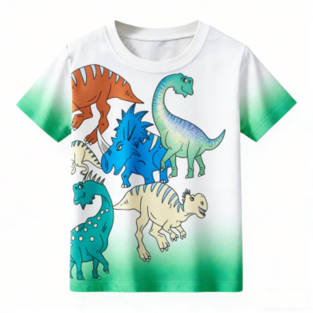 Kids T-shirt Colorful Cartoon Dinosaur 3D Print Kids Short Sleeves T-Shirt Loose Casual Summer Outdoor Boy and Girl Tees Tops