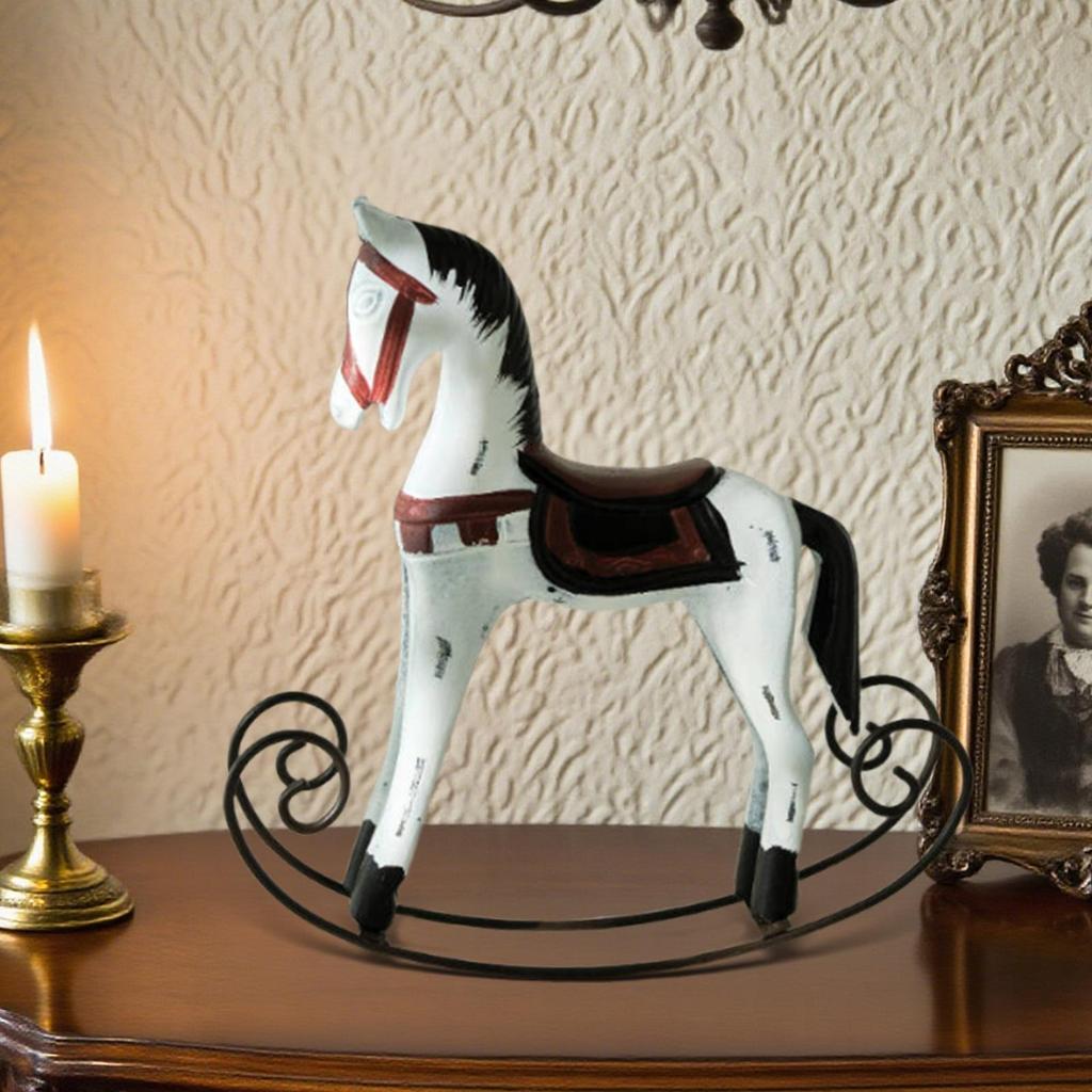 Wooden Horse Figurine Rocking Horse Statue for Garden Living Room Home Decor Collectible Animal Sculpture Desktop Shelf Home