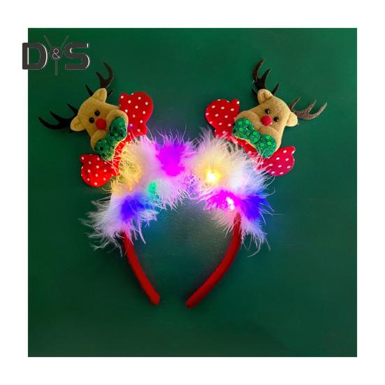 

Женский обруч для волос для девочек, светодиодный рождественский ободок с изображением оленей Санта-Клауса, декоративный ободок для волос в мультяшном стиле, повязка на голову для косплея, реквизит для фотосъемки J