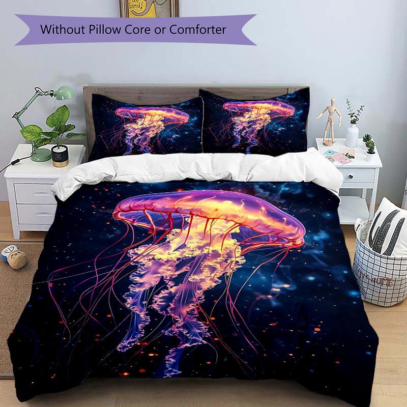 3pcs Jellyfish Bedding Set - Includes One Quilt Cover and Two Pillowcases (No Core) - Home Decor, Festival Gift, Polyester Fabric, Anime Car