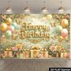 2D Gold Butterfly Floral Happy Birthday Backdrop Banner Photo Booth Background
