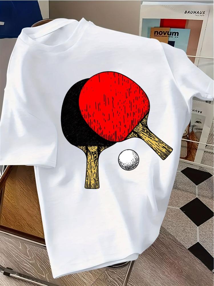 Unisexs Navy Crew Neck Tee Vintage Table Tennis Racket Ball Graphic Sports Loose Summer Casual Daily Soft Street Short Sleeve Shirt