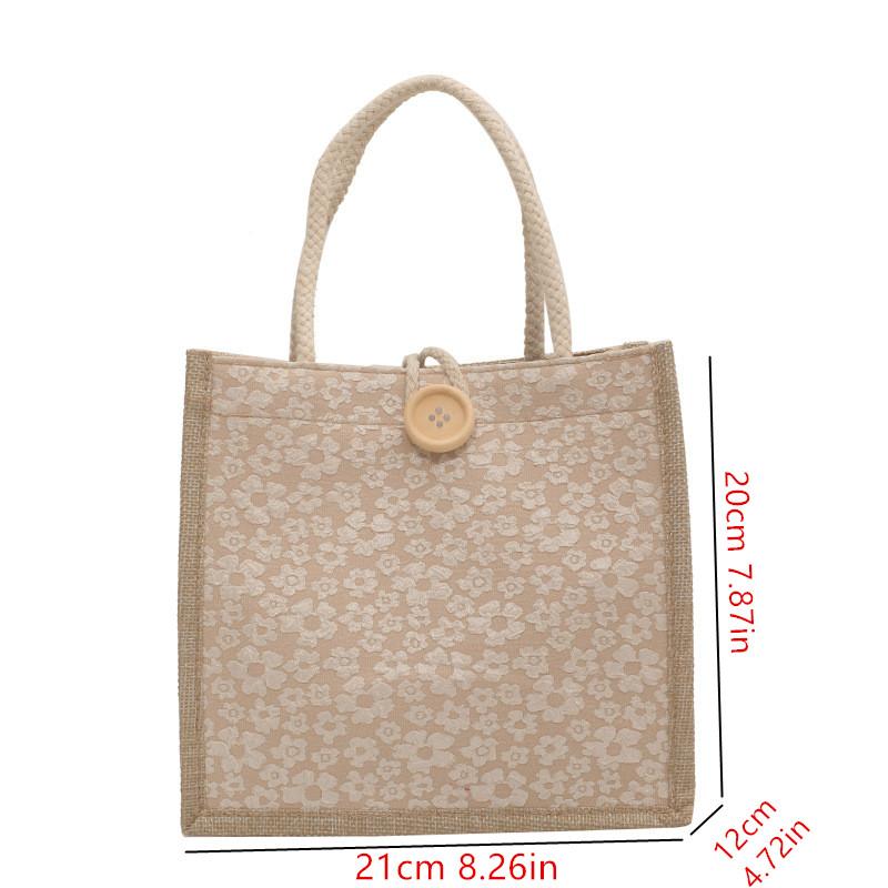 Casual Linen Tote Bag for Women, Japanese Style Fabric Handbag, with Buckle Closure, Hand Washable, for Box, Students Diaper Bag