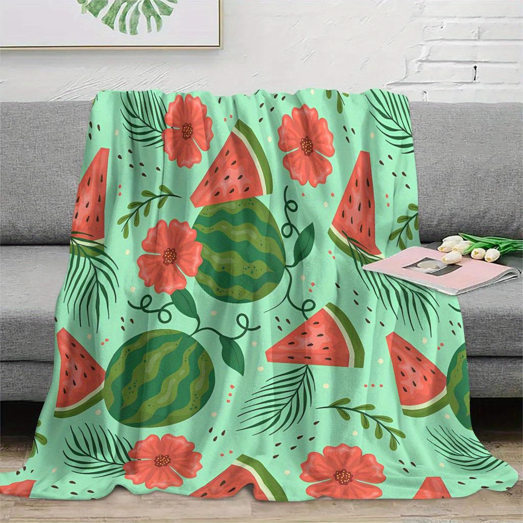 Watermelon Pattern Flannel Blanket - Soft and Warm, Suitable for Sofas, Beds, and Camping, Perfect As a Holiday Gift for Boys an