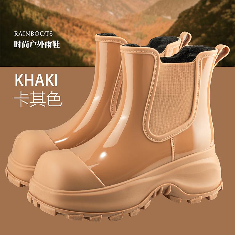 Rain shoes women's fashion outer wear water shoes thick-soled heightening rain boots non-slip water boots medium tube adult waterproof glue shoes