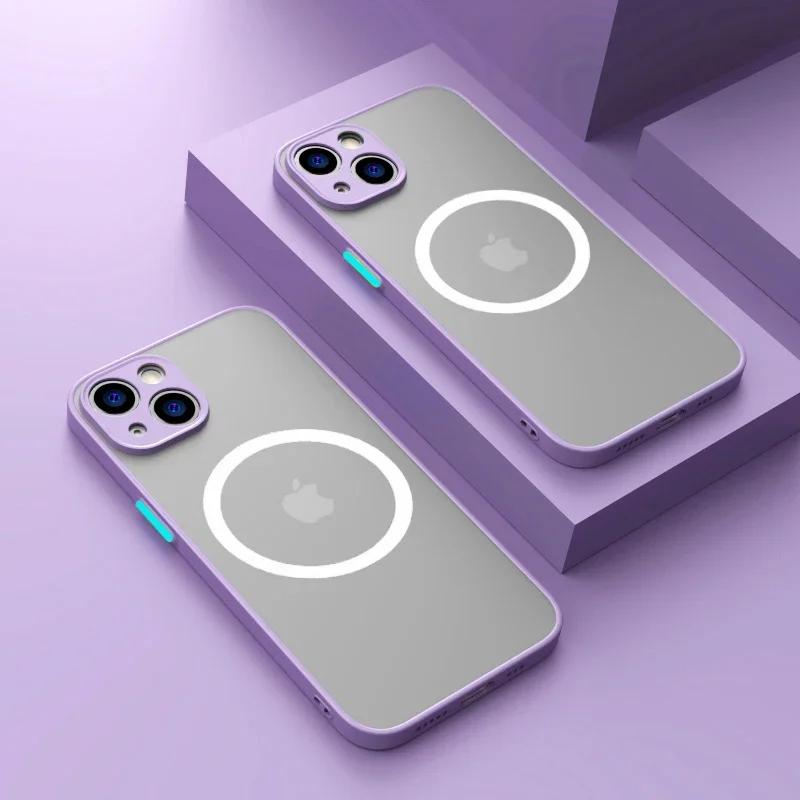 New Matte Armor Magnetic Wireless Charge Clear Case For iPhone 16 15 14 13 11 12 Pro Max Mini 14 Plus XS Max XR X Magsafe Cover