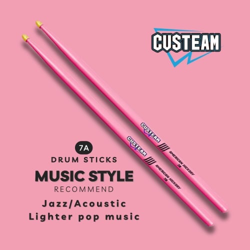 CUSTEAM Drumsticks Colorful Series 5A 7A (Pink Pair, 7A)
