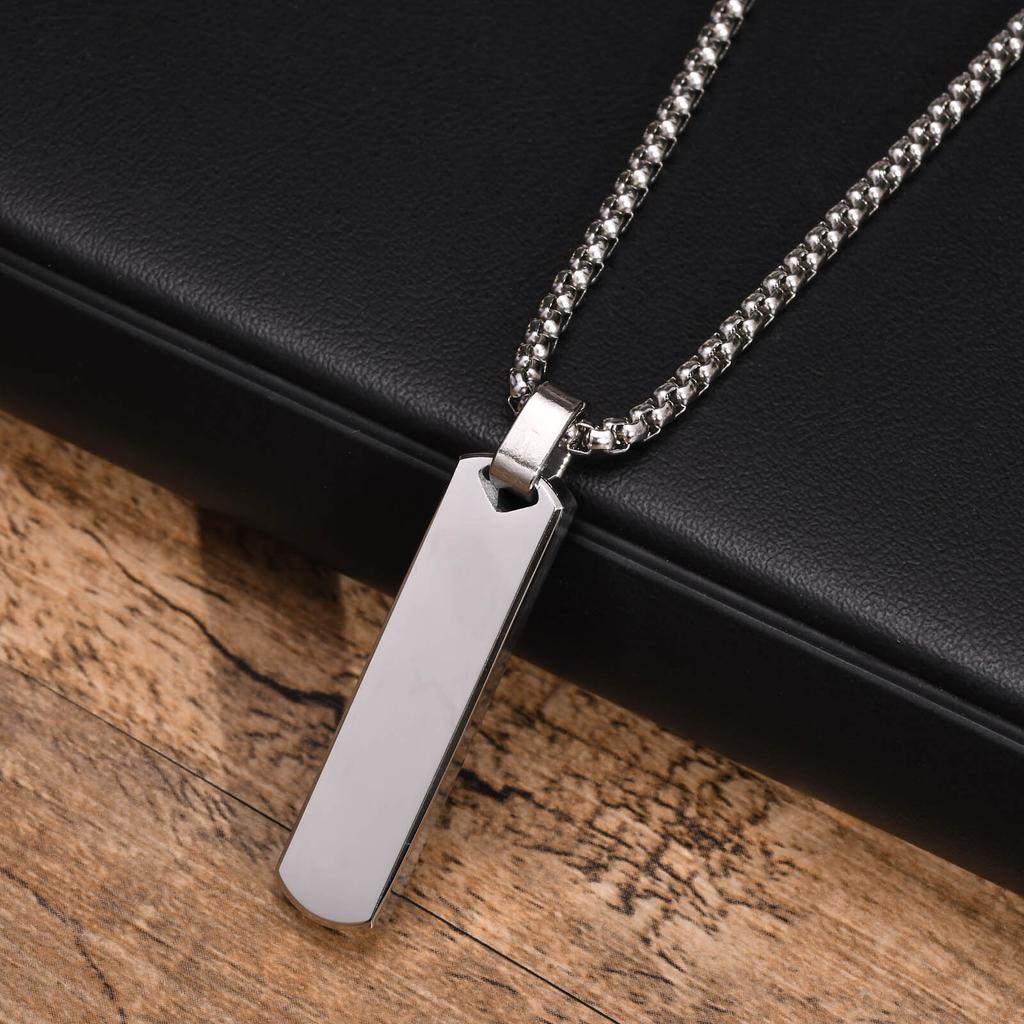 Vnox Mens Silver Color Bar Necklaces, Geometric Stainless Steel Pendant with Box Chain, Minimalst Metal Jewelry Gift for Him