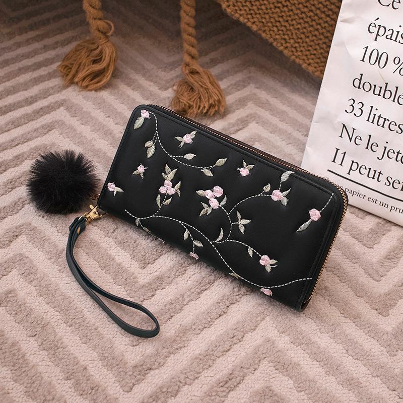 Embroidery Wallet Summer New Fashion Simple Women's Clutch Bag Hairball Wallet Card Bag One Piece