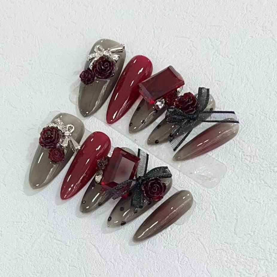 Tragen von Rüstung Handgemachte Nägel, Personalisierter Polka Dot Spitze Sexy Stil Falscher Nagel Patch Kann Abgelöst werden Nagelkunst