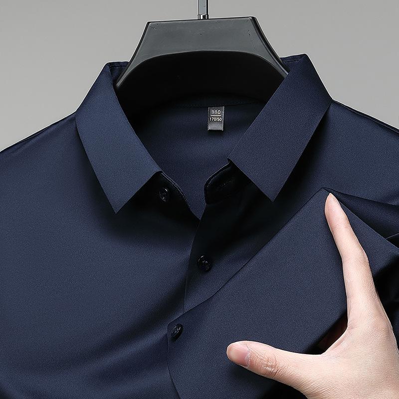 Men's Seamless Short-Sleeve Ice Silk Formal Shirt - Summer 2026, Non-Iron, Solid Color, Business Casual.