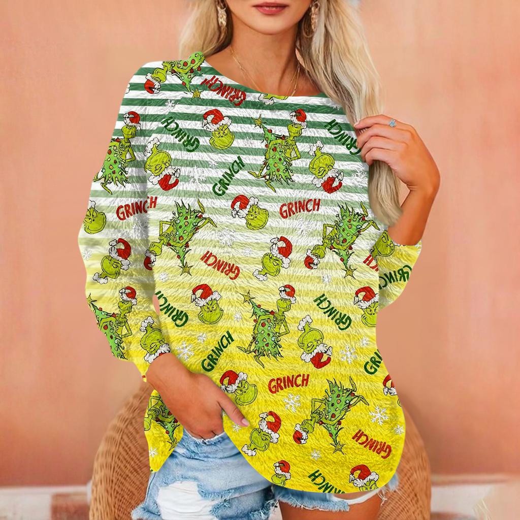 Women's T Shirt Flannel Print Tunic Long Sleeve Party  Round Neck  Tops