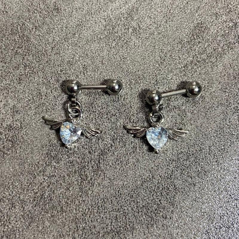 Rustproof Steel Angelic Heart Earrings Versatile Jewelry For Teens And Adults Trendy Style Ear Studs Accessory
