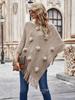 Causal Fashion Women Knitted Batwing Cape Tassels Poncho Cloak Ladies Fur Ball Sweater Outwear 5 Colors