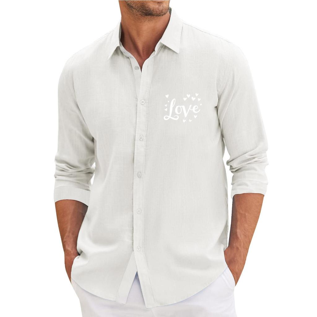 Herr Casual Lös Passform Långärmad Skjorta Trendig Kragskjorta Topp