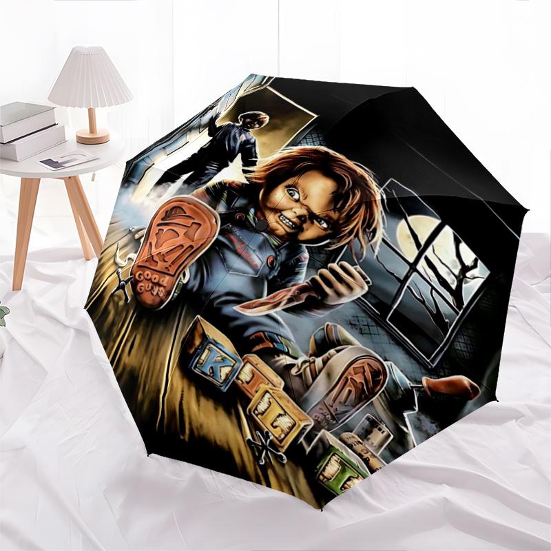 

1pc Child s Play Pattern Automatic Open/CloseUmbrella-CuteUmbrella with Cute Design, Portable 3-Fold Compact Umbrella for Men & Women, Valentine s Day