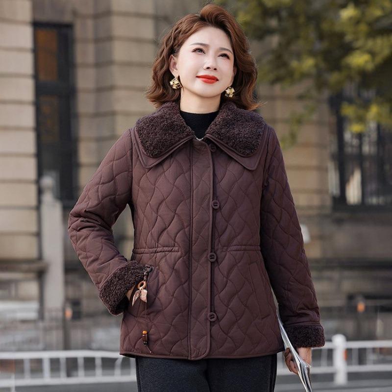

Winter mother s clothing age reduction versatile loose warm cotton clothing medium and old women s clothing cotton thickened short jacket women 5XL [recommended 150-80kg] темно-коричневого