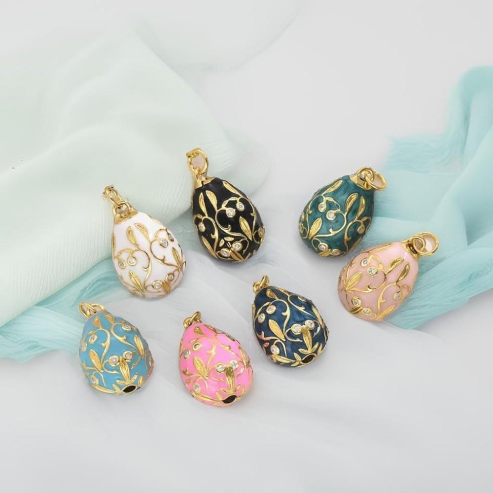 Bohemia Easter Egg Crystal Pendant Copper Necklace Pendant Colorful Enamel Pendant Ladies