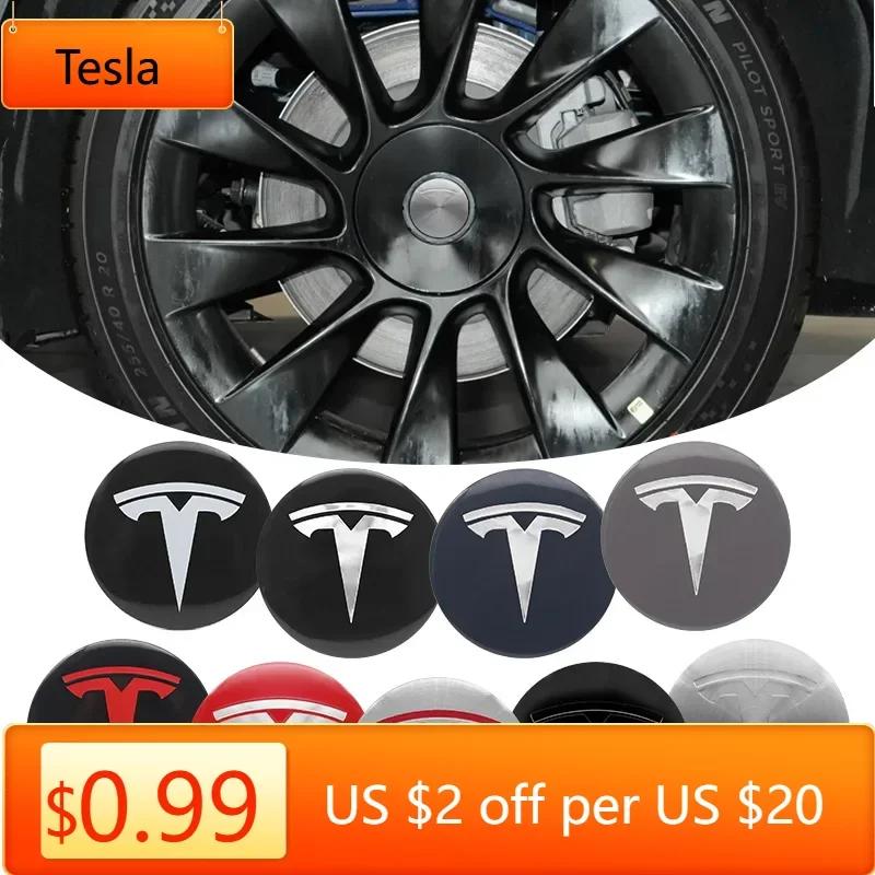 Autoaufkleber Tesla 56mm Auto Radnabendeckel Abzeichen Aufkleber Emblem Decals Zubehör Für Tesla Model 3 Model Y S Auto Styling