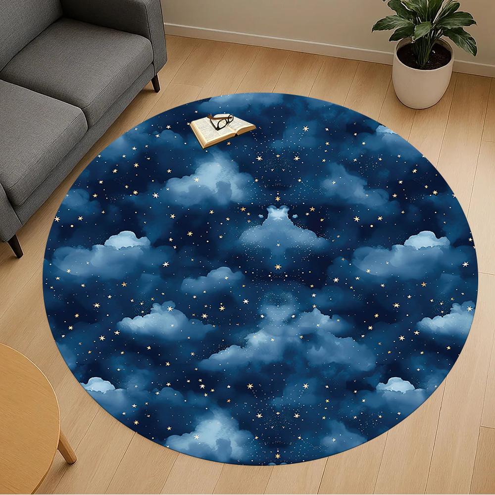 1pc Night Sky Stars Round Chair Mat Area Rug - Non-Slip, Floor Mat for Office, Bedroom, and Indoor Decor -1002091